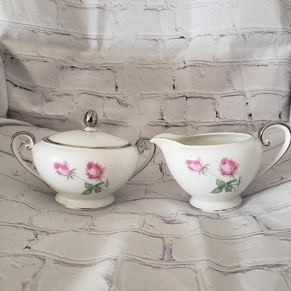 Danton International China Lancaster Pink Rose Sugar Bowl Creamer Set Germany - Picture 13 of 13